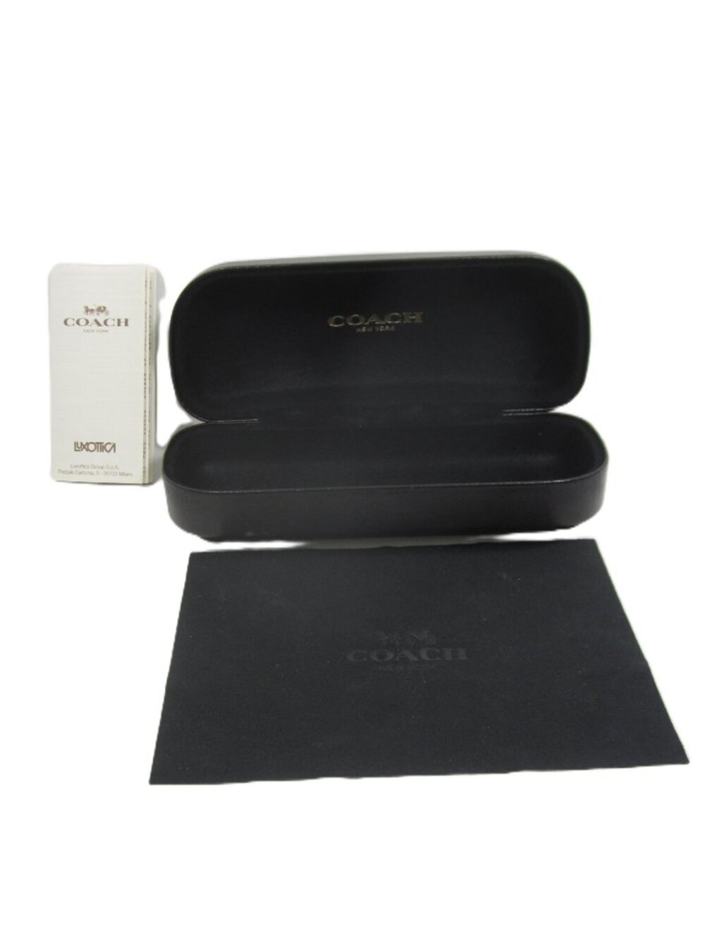 Coach Black Clamshell Eyeglass Case Microfiber Cleaning Cloth Faux or Leather?